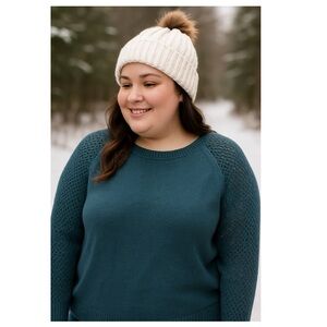 REITMANS Open-Knit Sleeve 100% Cotton Sweater Teal Blue Size 2X Casual Cozy